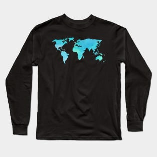 World Map Teal Long Sleeve T-Shirt